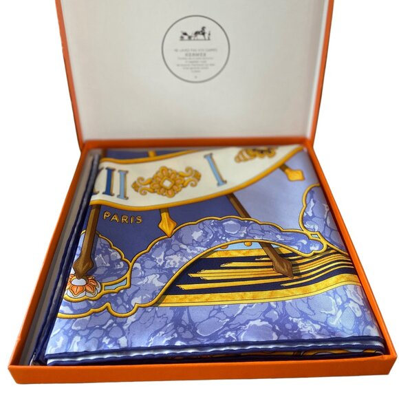 VINTAGE Hermes Scarf "Carpe Diem" in blue - Picture 1 of 8